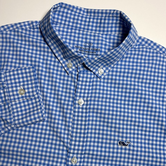 Vineyard Vines Other - Vineyard Vines Performance Button Down Shirt Boys XL 18 Blue Gingham Check Whale
